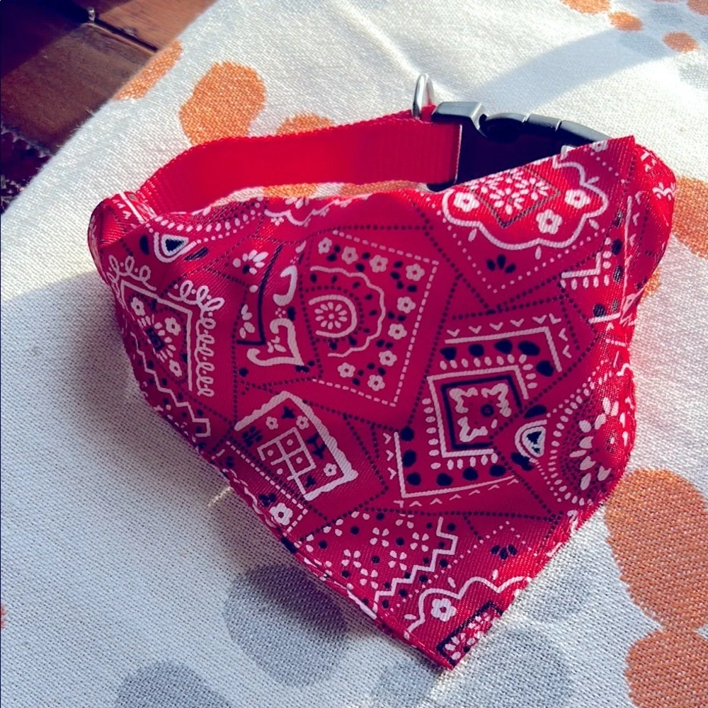 Red Bandana Red Dog Collar Adjustable Custom Made for Dog Leashes.